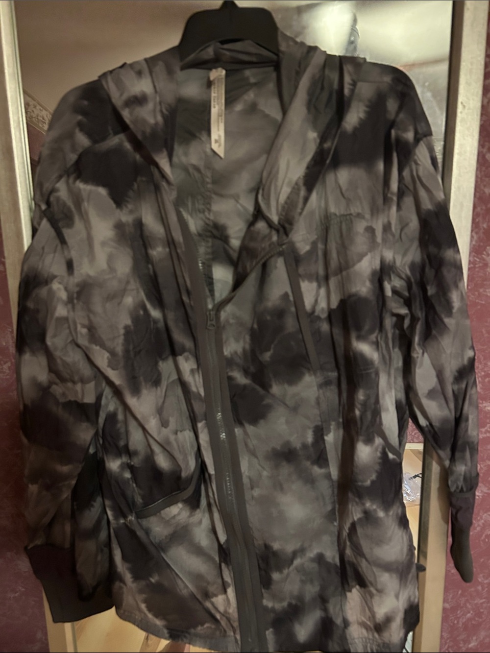 FP Movement by Free People Gray & Black Tie-Dye Hooded windbreaker